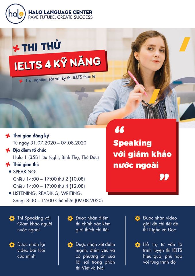 Thi thử IELTS 4 kỹ năng tháng tại Halo