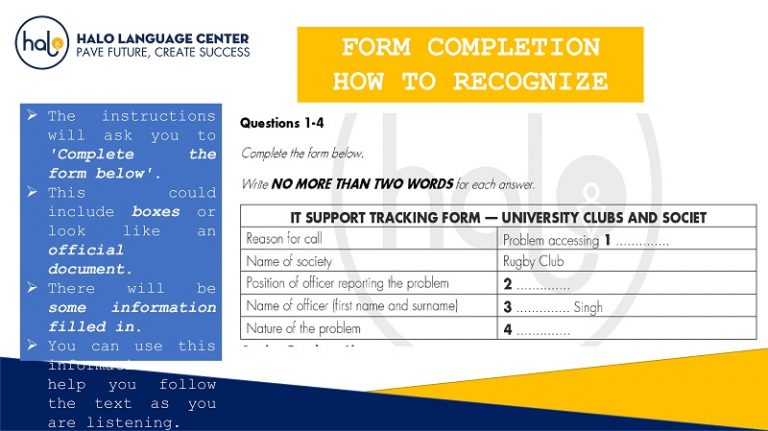 IELTS Listening Part 1: Form Completion - Halo English Center