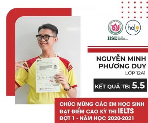 Bạn Nguyễn Minh Khương Duy lớp 12A1 đạt IELTS 5.5