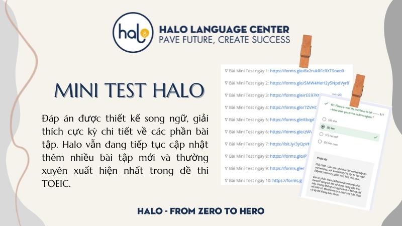 Ứng dụng học tiếng Anh miễn phí Mini Test Halo - Halo Language Center