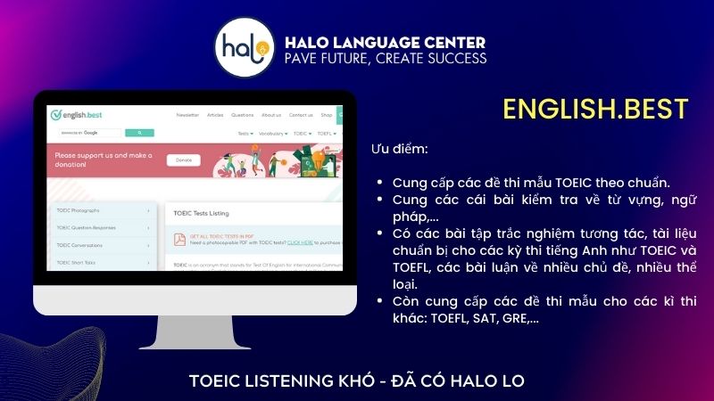 Website luyện thi TOEIC tại nhà miễn phí - English.best - Halo Language Center