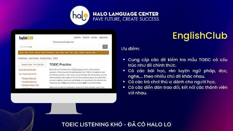 Website luyện thi TOEIC tại nhà miễn phí - EnglishClub - Halo Languge Center