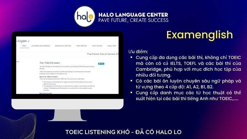 Website luyện thi TOEIC tại nhà miễn phí - Examenglish - Halo Language Center