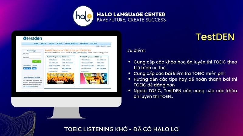 Website luyện thi TOEIC tại nhà miễn phí - TestDEN - Halo Language Center