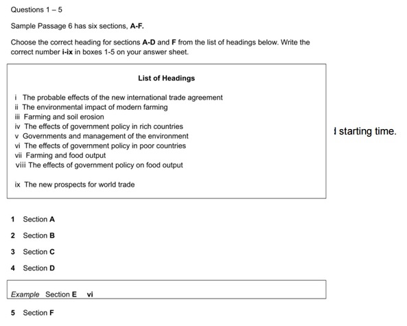 Sample test IELTS reading Matching heading questions