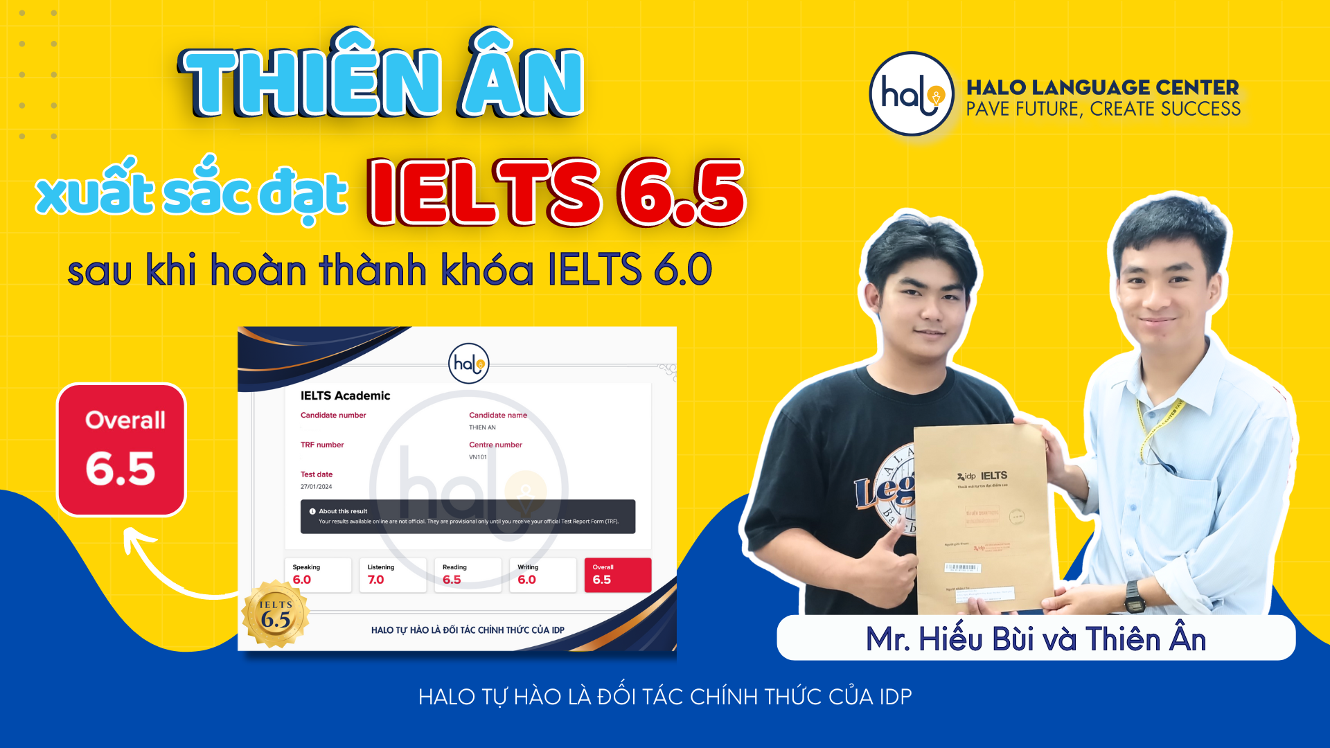 Thiên Ân đạt IELTS 6.5 tại Halo Language Center