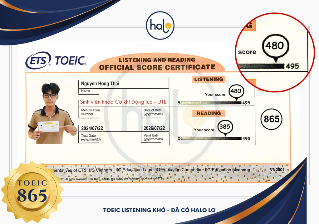 Chứng chỉ TOEIC 865 Hồng Thái