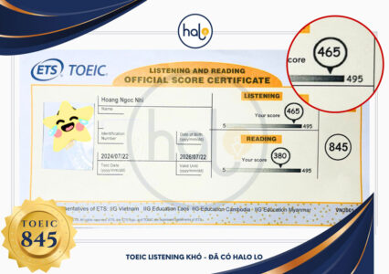 Chứng chỉ TOEIC 845 Hoàng Ngọc Nhi