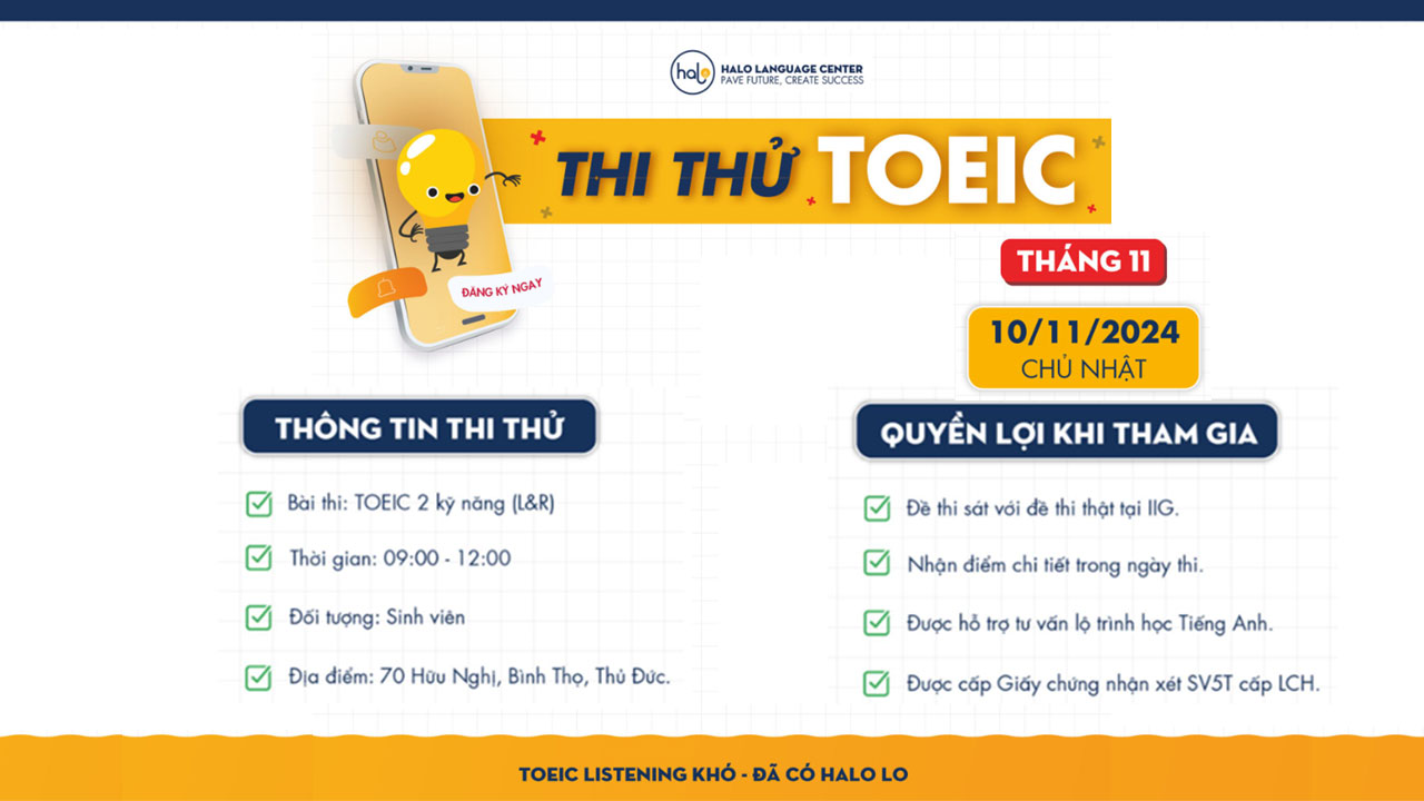 Thi thử toeic miễn phí trong tháng 11 tại Anh ngữ Halo