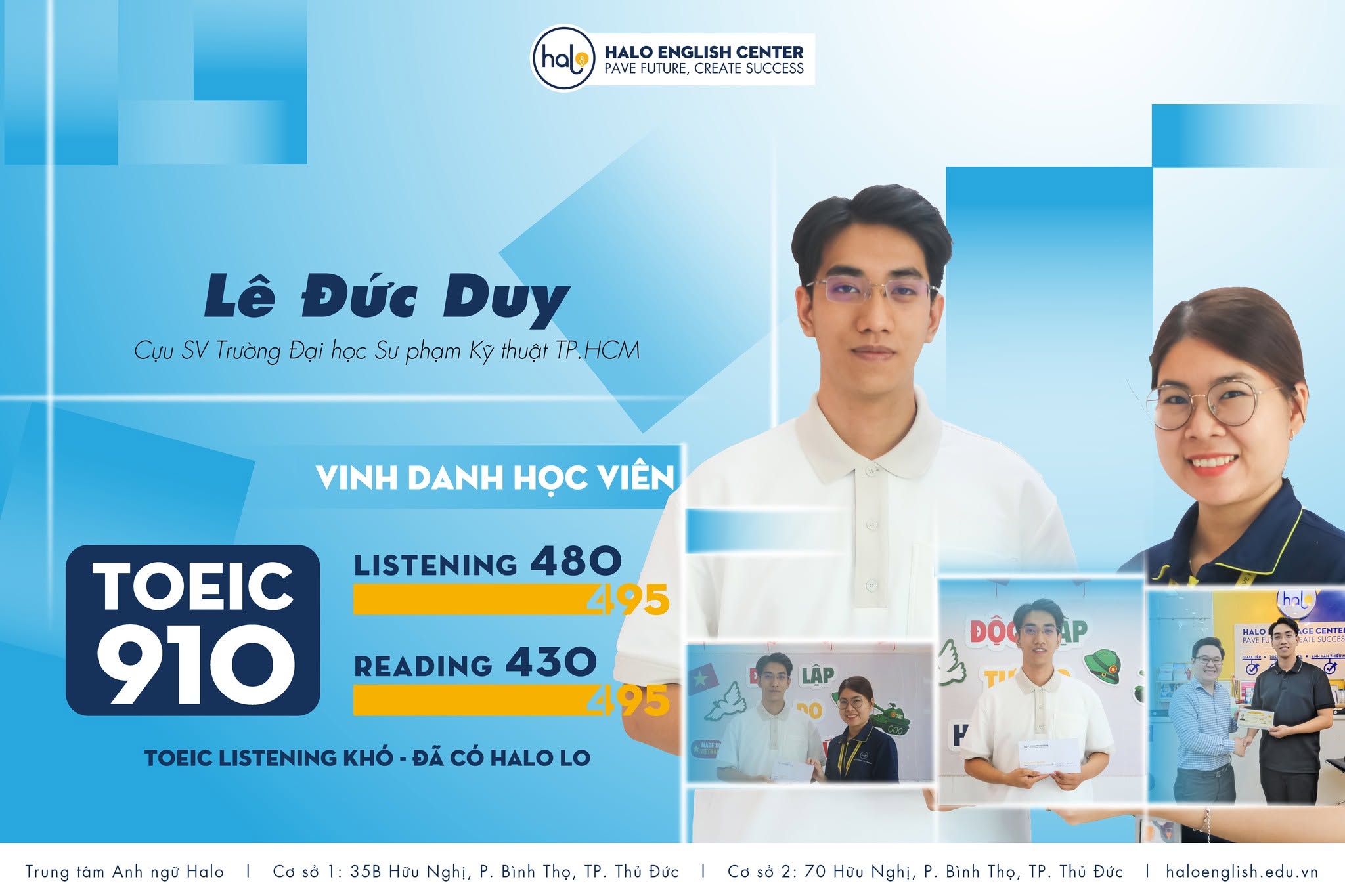Đức Duy cùng tư vấn viên Quỳnh Như tại Halo