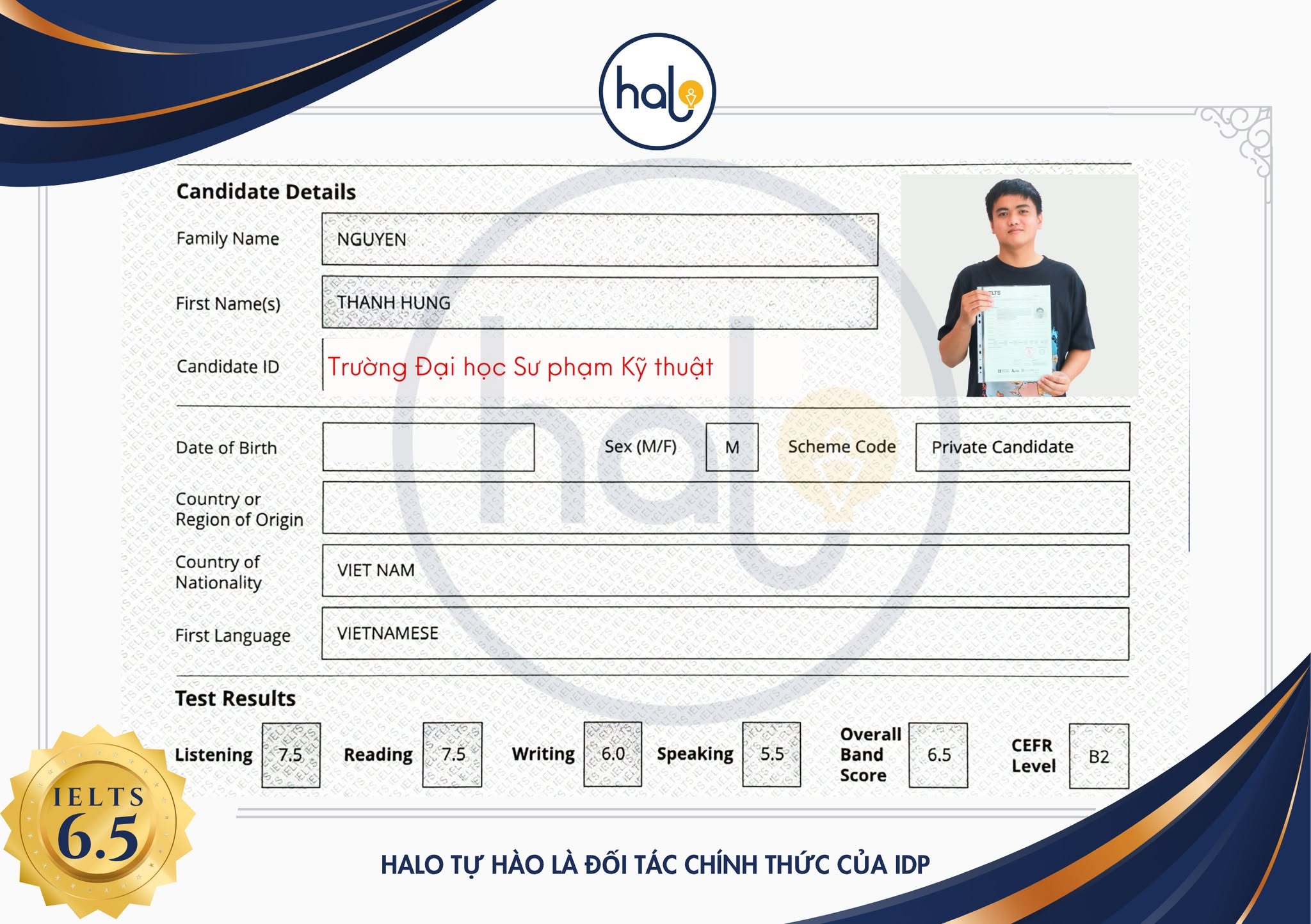 Chứng chỉ IELTS 6.5 của Hưng