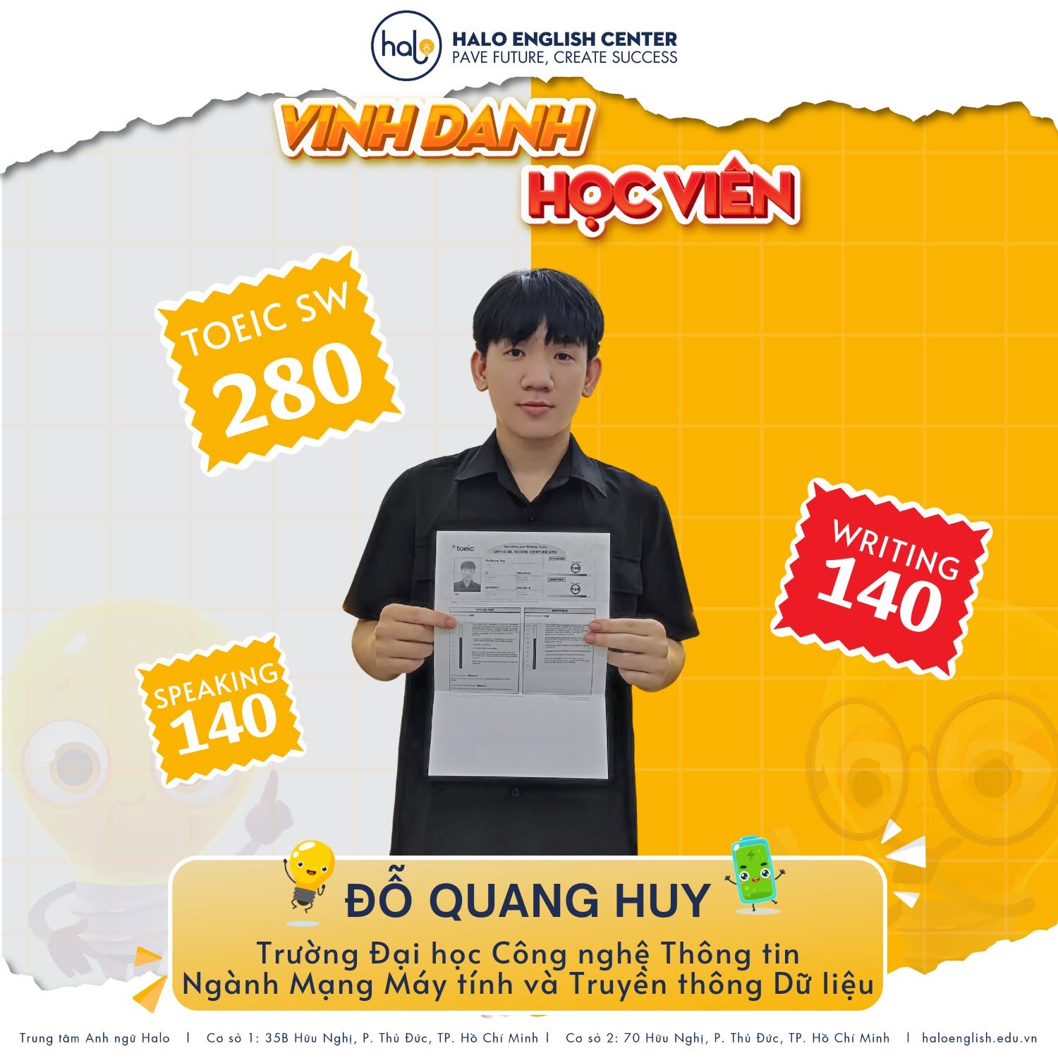 Vinh danh học viên Đỗ Quang Huy