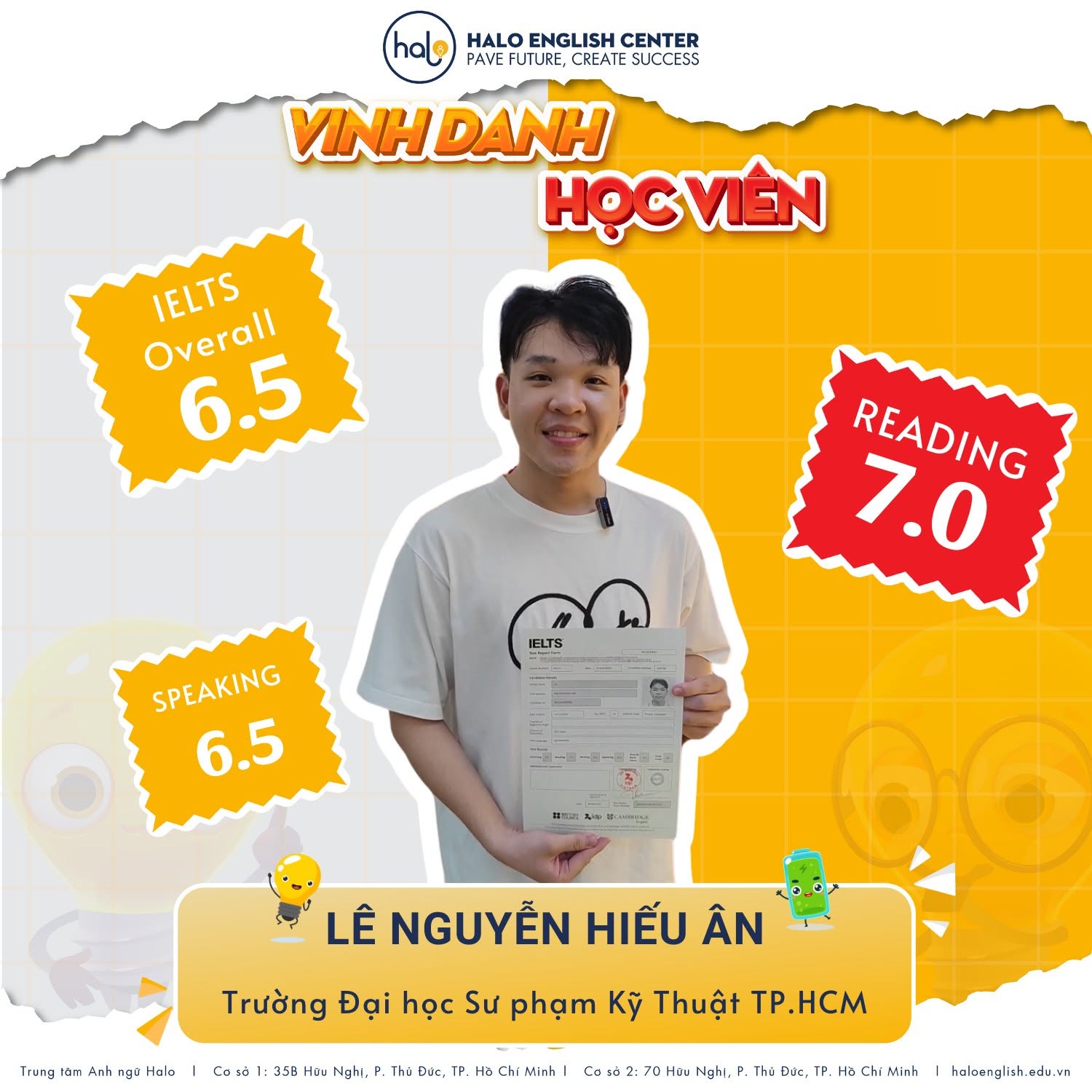 Vinh danh Lê Nguyễn Hiếu Ân - đạt 6.5 IELTS