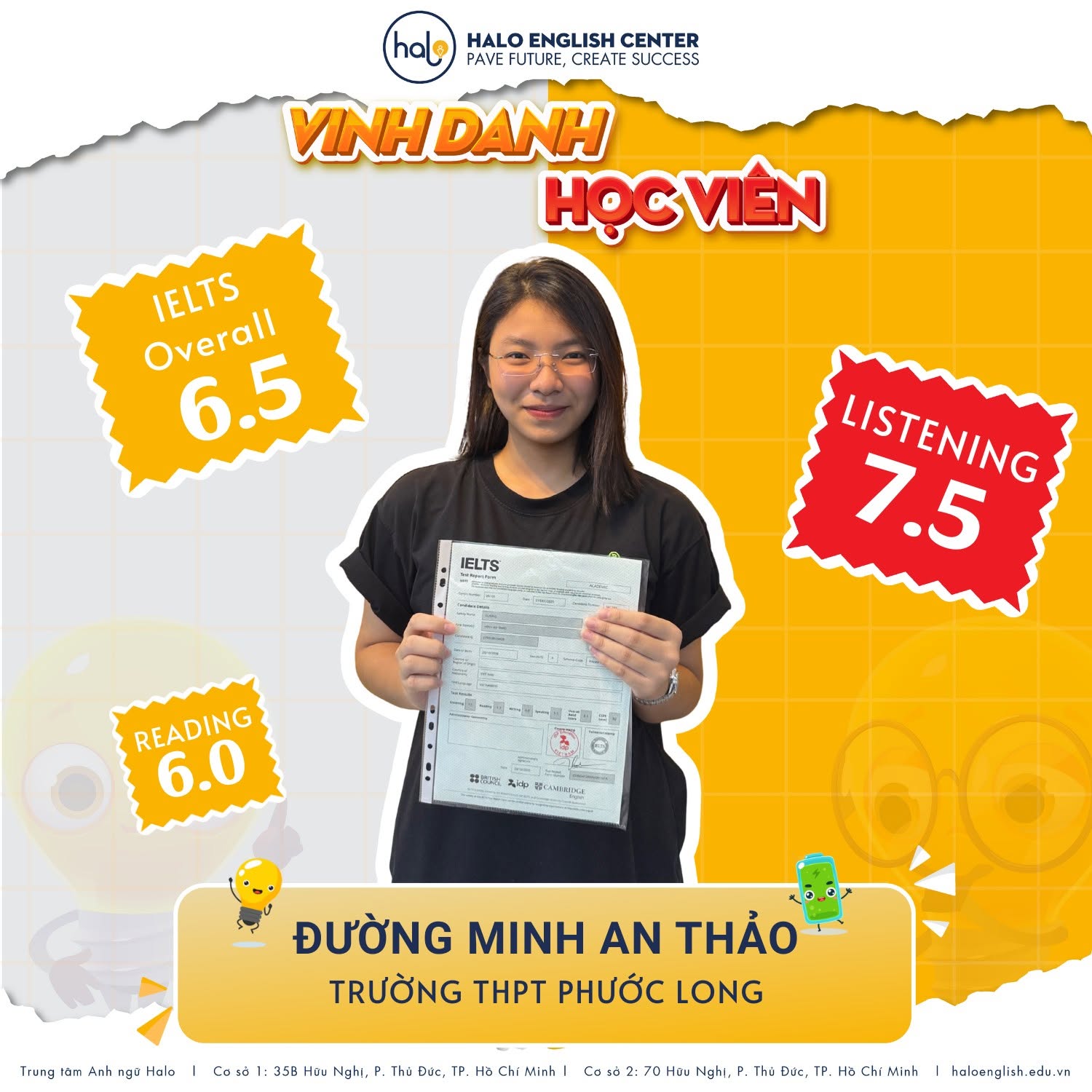 Đường Minh An Thảo + chứng chỉ IELTS 6.5