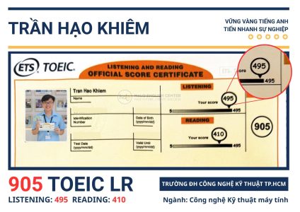 Chứng chỉ TOEIC của Hạo Khiêm
