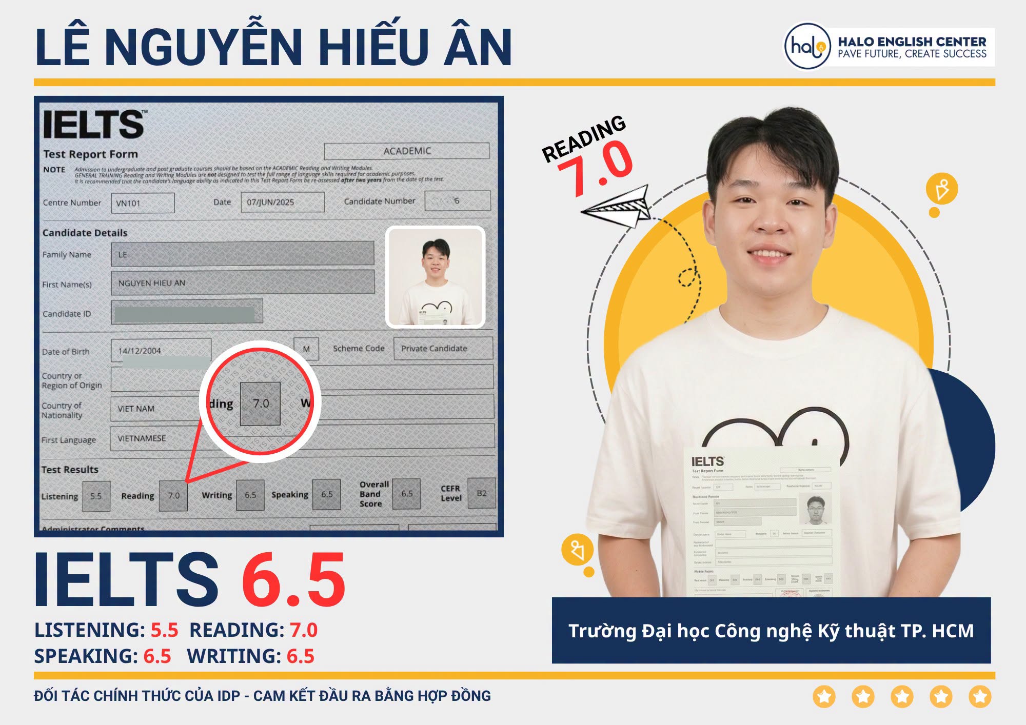 Chứng chỉ IELTS 6.5 của Hiếu Ân