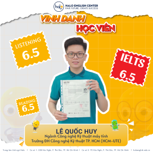 Huy nhận chứng chỉ IELTS tại Halo